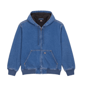 Dickies Hilham Lined Denim Hooded Bomber Mid Blue Fade Wash