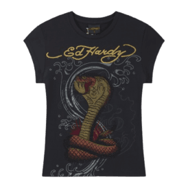 Ed Hardy Diamante Snakebite Fitted Cap Sleeve T Shirt Black