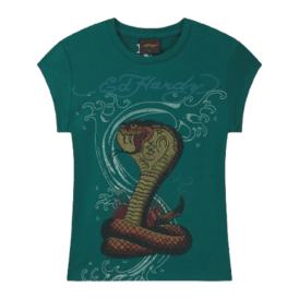 Ed Hardy Diamante Snakebite Fitted Cap Sleeve T Shirt Teal