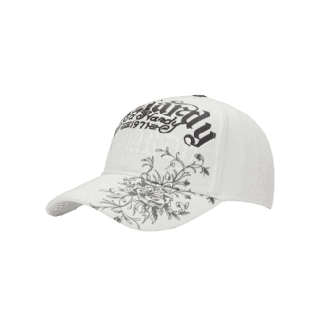 Ed Hardy Distressed Floral Gothic 5 Panel Trucker Cream