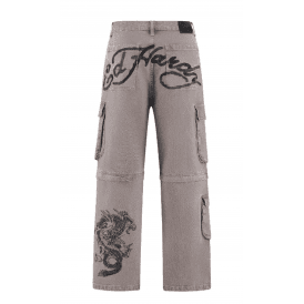 Ed Hardy Drag Denim Cargo Zip To Short Jeans - Charcoal