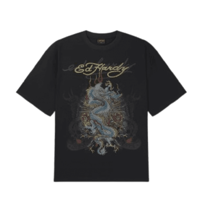 Ed Hardy Dragon City Diamante T-shirt in Black