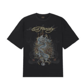 Ed Hardy Dragon City Diamante T-shirt in Black