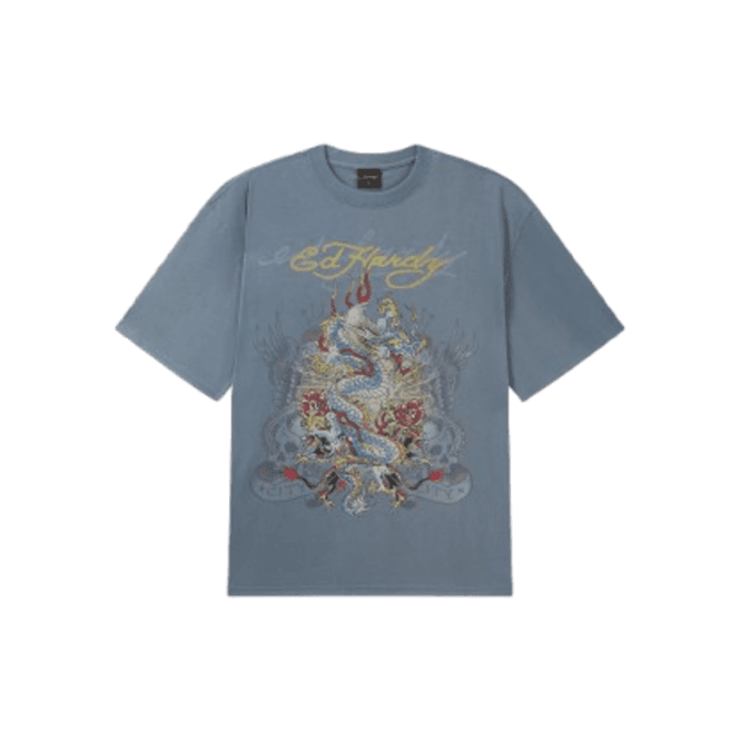 Ed Hardy Dragon City Diamante T-shirt in Blue