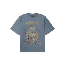Ed Hardy Dragon City Diamante T-shirt in Blue