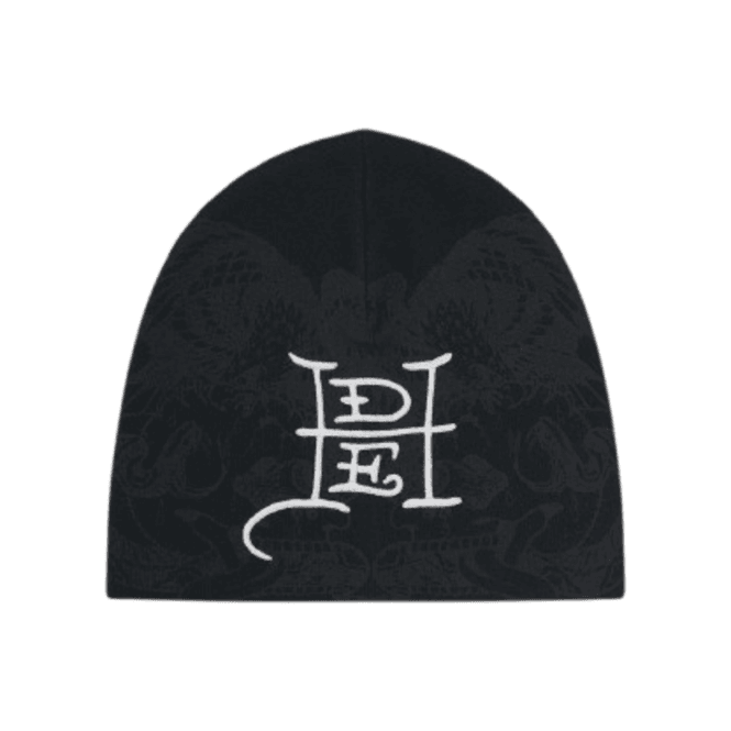 Ed Hardy Flaming Skull Beanie in Black