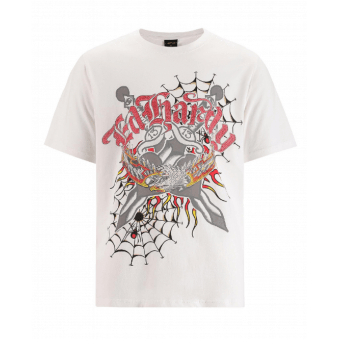 Ed Hardy Gothic Lightning Eagle Diamante T-Shirt - White