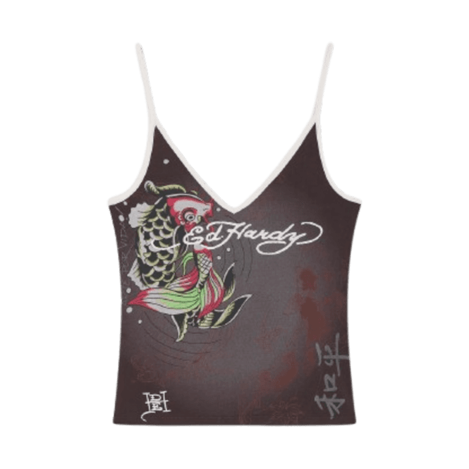 Ed Hardy Koi Pond Fitted Vest Top Brown
