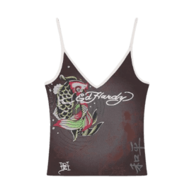 Ed Hardy Koi Pond Fitted Vest Top Brown