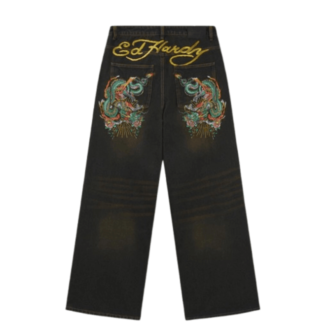 Ed Hardy Slithering Dragon Xxtra Jeans in Sandy Black