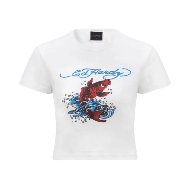Ed Hardy Wmns Koi Fish Baby Tee White