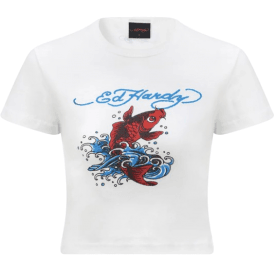 Ed Hardy Wmns Koi Fish Baby Tee White