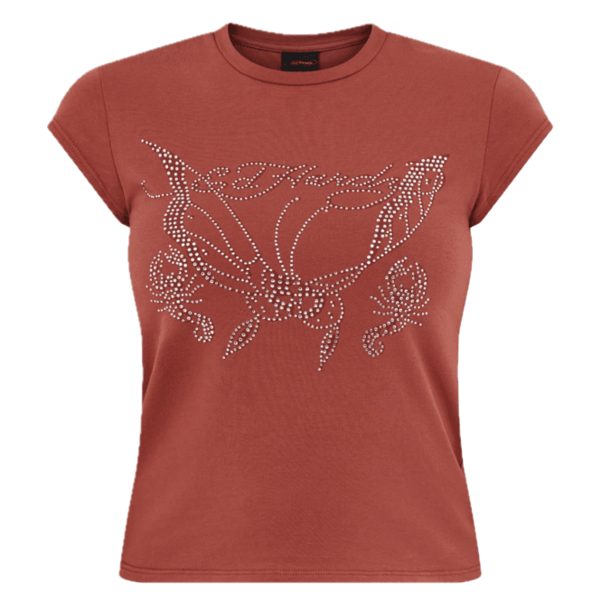 Ed Hardy Women's Butterfly Diamante Cap Sleeve - Red