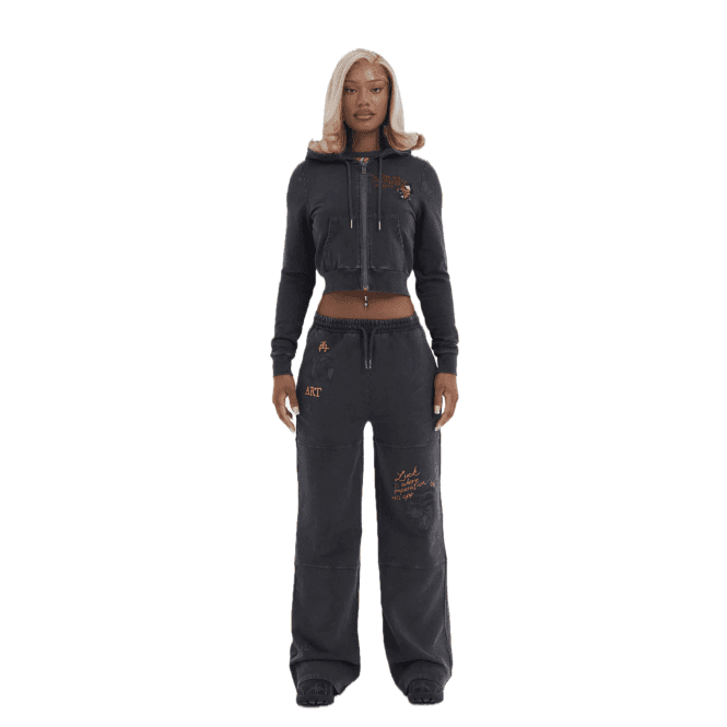 Ed Hardy Women's Flaming Tiger Cropped Zip Thru Tracktop - Black