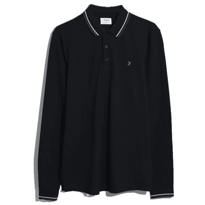 Farah Elton Long Sleeve Polo Shirt - Black