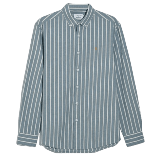 Farah Steen Wide Stripe Shirt in Blue Tide Marl