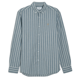 Farah Steen Wide Stripe Shirt in Blue Tide Marl