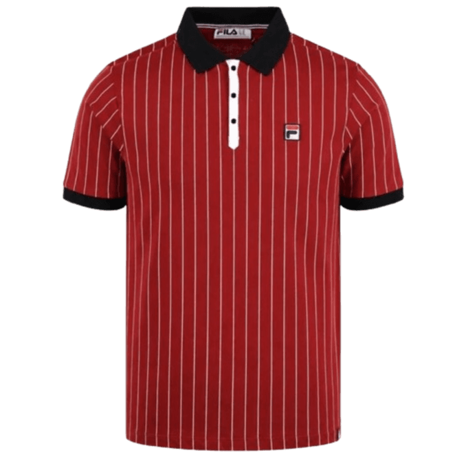 Fila Bb1 Classic Vintage Striped Polo in Sun Dried Tomato/black/white
