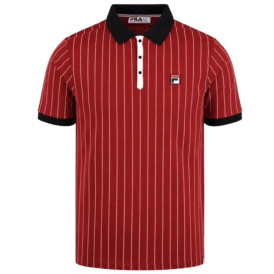 Fila Bb1 Classic Vintage Striped Polo in Sun Dried Tomato/black/white