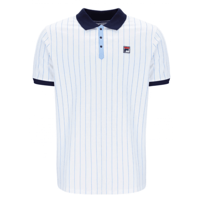 Fila BB1 Classic Vintage Striped Polo - White/Navy/Vista Blue