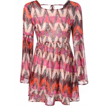Glamorous Flare Sleeve Dress Hot Pink Tribal