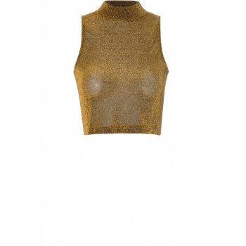 Glamorous High Neck Ribbed Top Mustard Lurex