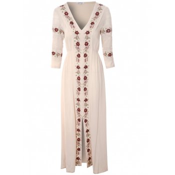 Glamorous Maxi Dress With Embroidered Floral Detail Sand