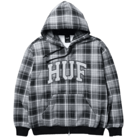 Huf Arch Plaid Fz Heavyweight Hoodie in Black