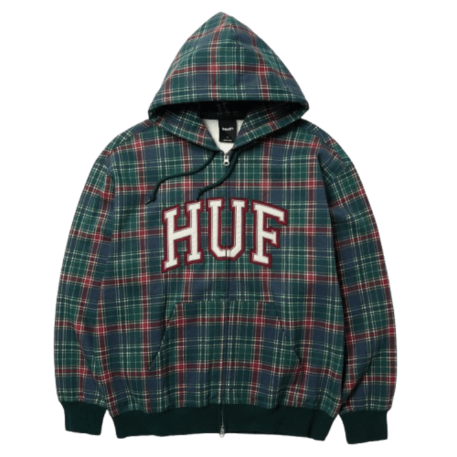 Huf Arch Plaid Fz Heavyweight Hoodie in Forest