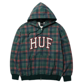 Huf Arch Plaid Fz Heavyweight Hoodie in Forest