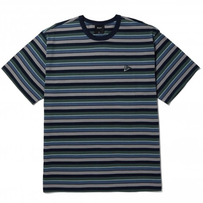 HUF Triple Triangle Stripes T Shirt in Oil Blue