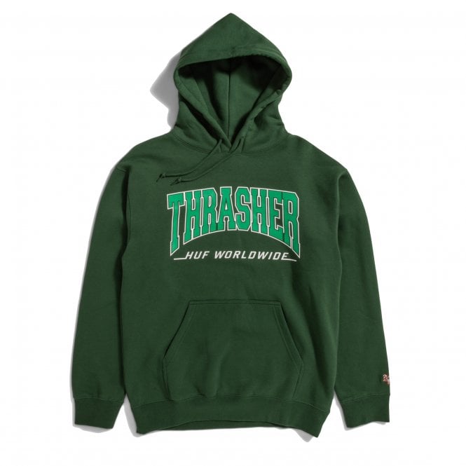 HUF X Thrasher Bayview Pullover Hoodie in Forest Green