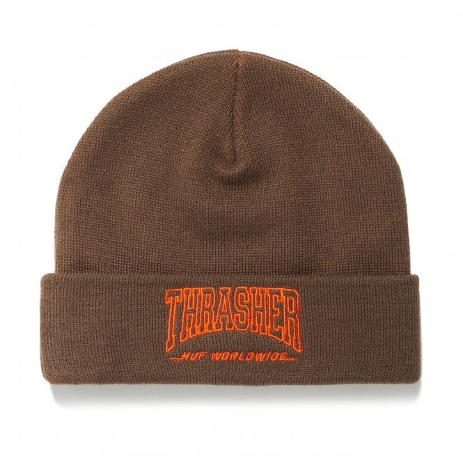 HUF X Thrasher Field Crew Beanie in Chocolate