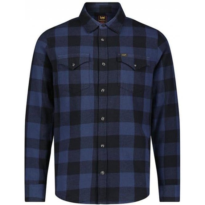 Lee Clean Western Plaid Button Up Shirt - Buffalo Blue