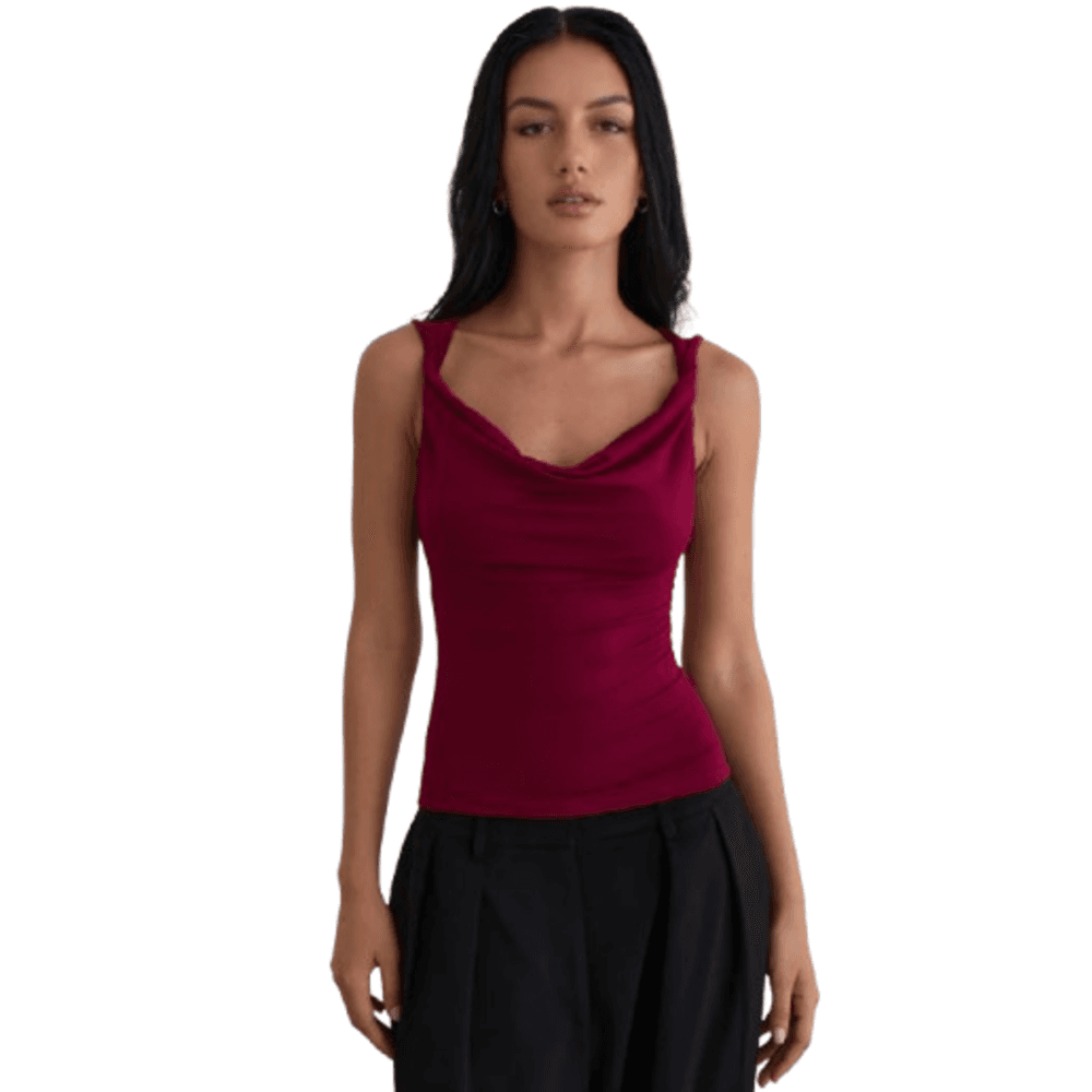 Buy the Motel Imrie Open Back Top in Burgundy