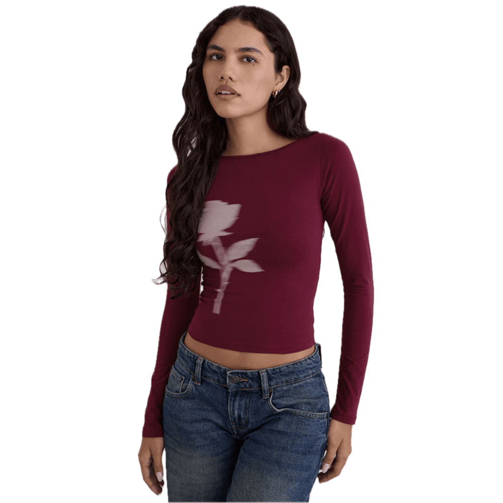Motel Rocks Red Top Buy the Motel Rocks Amabon Long Sleeve Top in Burgundy Blurred Rose