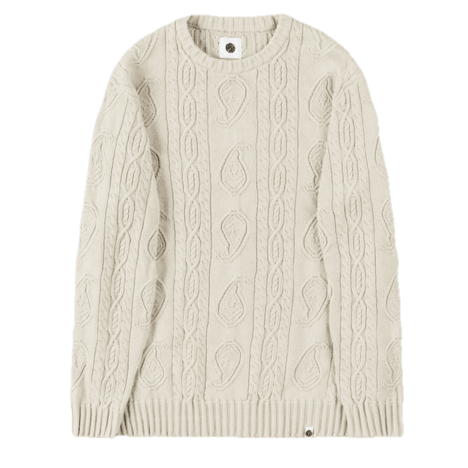 Pretty Green Marylebone Paisley Cable Knit Jumper - Stone