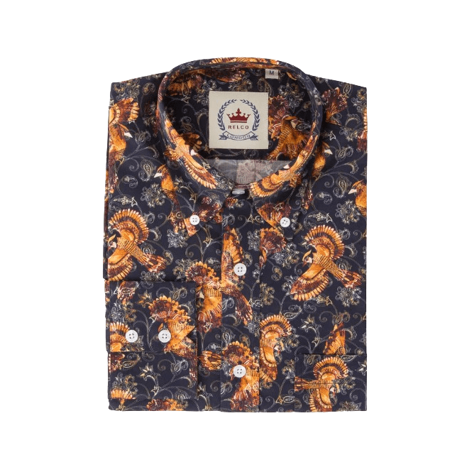 Relco Flying Bird Print L/s Shirt Navy