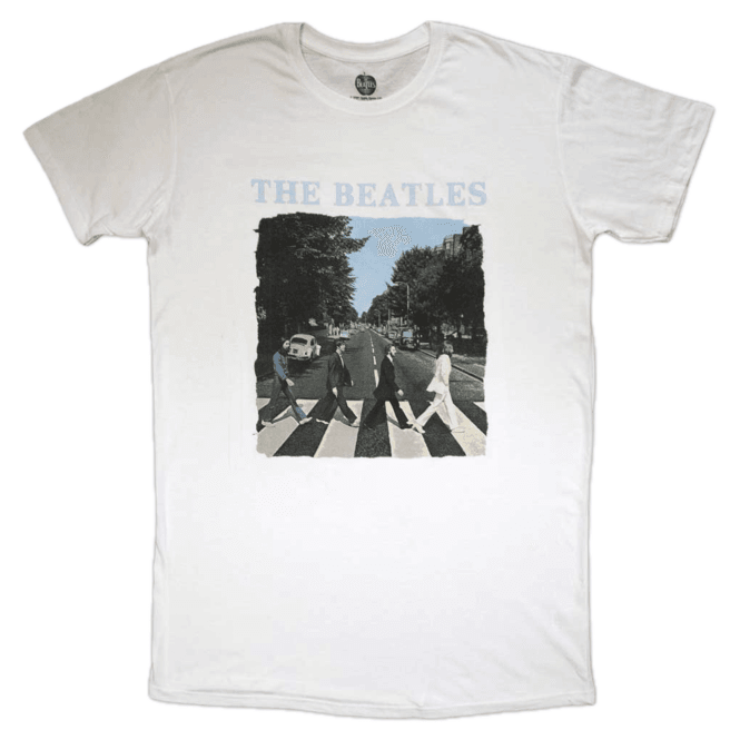 Rock Off Beatles Abbey Road And Logo T Shirt - White