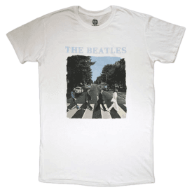 Rock Off Beatles Abbey Road And Logo T Shirt - White