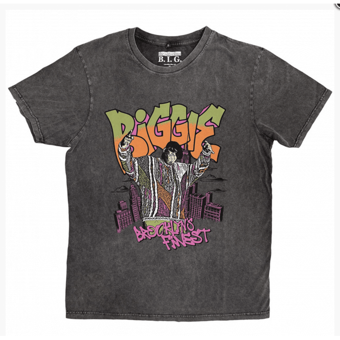 Rock Off Biggie Cartoon Grafitti T-Shirt - Charcoal