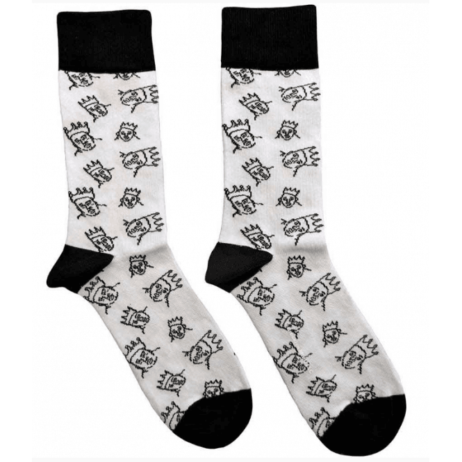 Rock Off Biggie Hand Drawn Socks - White