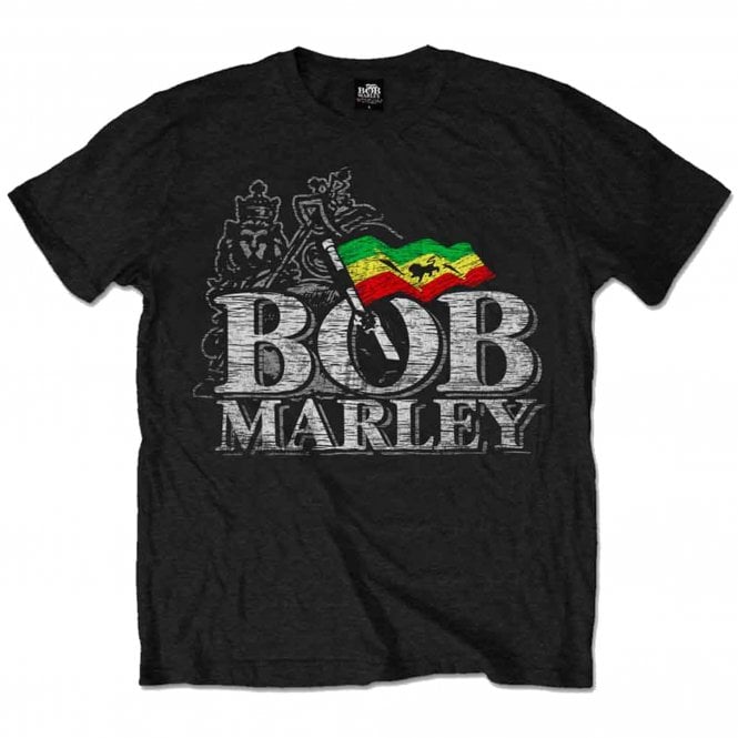 Rock Off Bob Marley Distress Logo T Shirt in Black
