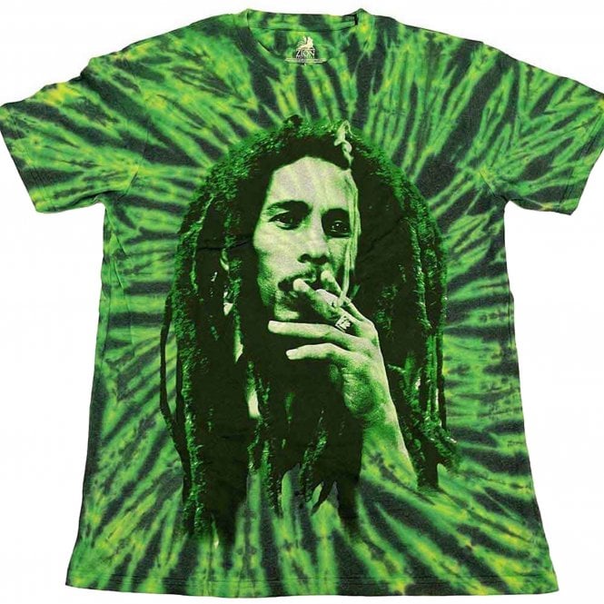 Rock Off Bob Marley Smoke T Shirt in Green Dip Dye