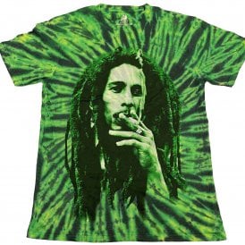 Rock Off Bob Marley Smoke T Shirt in Green Dip Dye