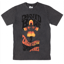 Rock Off Bowie Ziggy Stardust Stone Wash T-Shirt - Charcoal