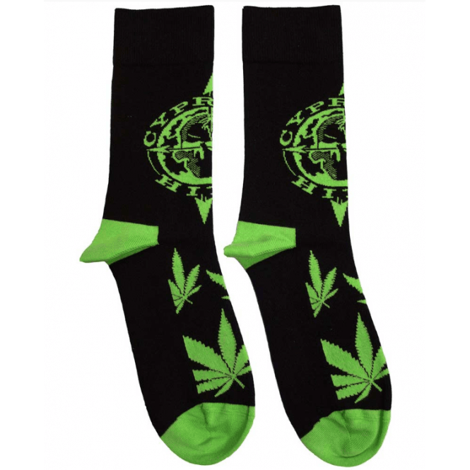 Rock Off Cypress Hill Logo And Leaves Socks - Black