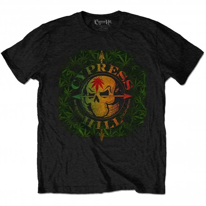 Rock Off Cypress Hill South Gate Logo And Leaves T Shirt in Black