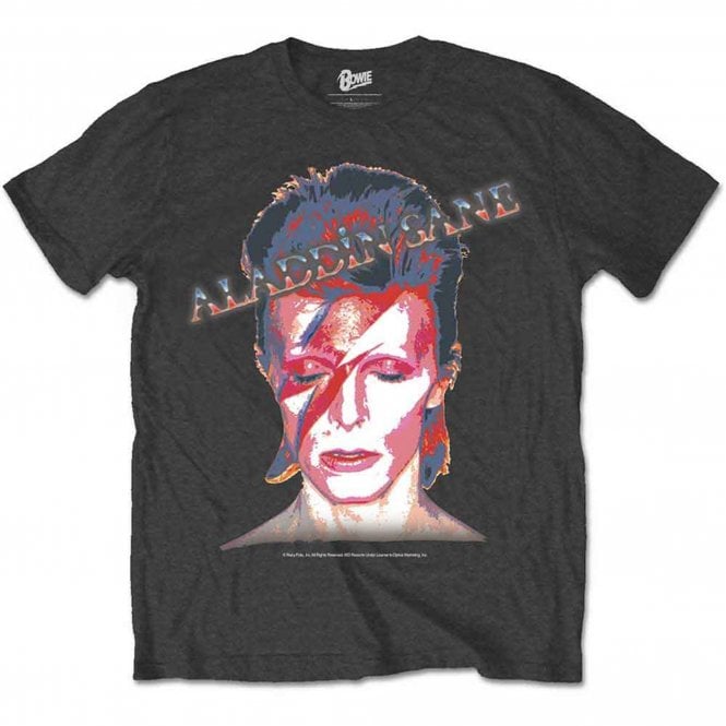Rock Off David Bowie Aladdin Sane T Shirt in Charcoal