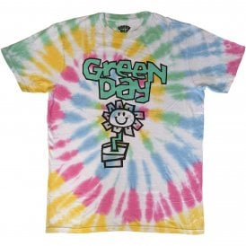 Rock Off Flower Pot Green Day  T Shirt in White Dip Dye